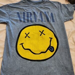NIRVANA Blue Tee with Yellow Smiley